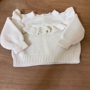 Baby Gap Outlet Ivory Cream Cream Ruffle Crewneck Sweater Size 6 12 Mos 6-12M